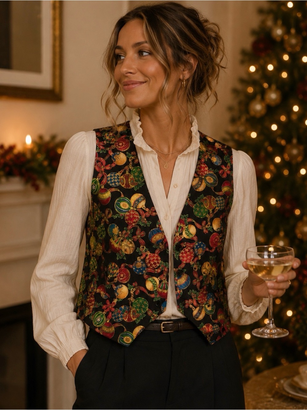 Vintage Colorful Festive Holiday Christmas Retro‎ Novelty Vest Large